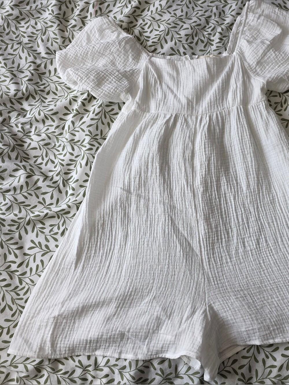 La Hearts White Gauze Puff Sleeve Romper with Square Neck